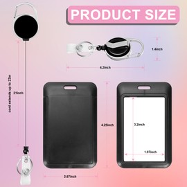3 Pack Heavy Duty Badge Holder with Retractable Reel, ID Name Tag Worker Badge Carabiner Clip Vertical Card Protector Cover Case for Key Office Doctor Nurse Teacher Women (3 PCS Solid Black)