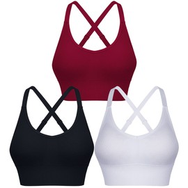 ANGOOL Adjustable Sports Bras for Women, Honeycomb Textured Criss Cross Strappy V-Neck Cropped Bra Pack for Yoga Workout Fitness 3Pack XL