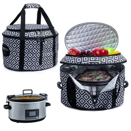 BAGSPRITE Double-layer Slow Cooker Carrying Case Compatible with 6-8 Quart Crockpot Carrier for Hot Food and Hamlton Beach Slow Cooker Tote with Lid Fastener for Crock-pot Dust Cover Applicances