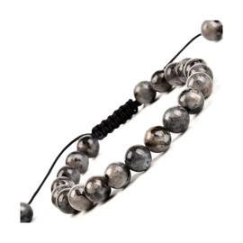MASSIVE BEADS 8mm Natural Larvikite Labradorite Black Labradorite Braided Macrame Bracelet (Larvikite Labradorite, 8mm)