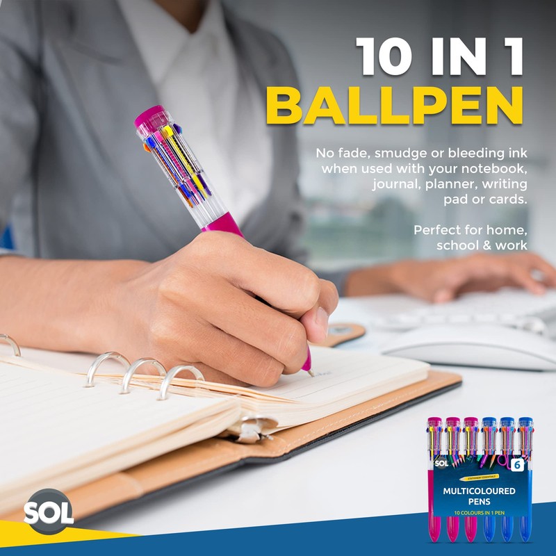 6pk SOL 10 in 1 Multi Coloured Pens All In