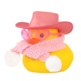 wonuu Cute Christmas Winter Rubber Duck with Pink Heart-Shaped Sunglasses Knit Scarf Cowboy Hat Gold Chain Necklace, Assemble Needed, Glitter-Pink