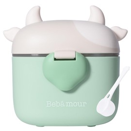 Bebamour Baby Formula Dispenser On The Go, Formula Container to Go, Formula Holder for Travel, Candy Fruit Snack Storage Container with Scoop and Leveller (Light Green Cow)