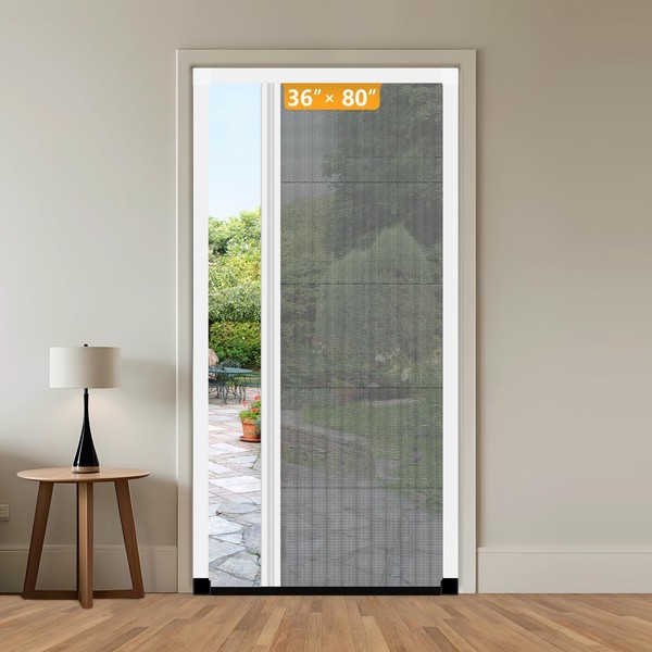 Yotache Retractable Screen Door 36"x80", Cuttable Aluminum Frame and Foldable