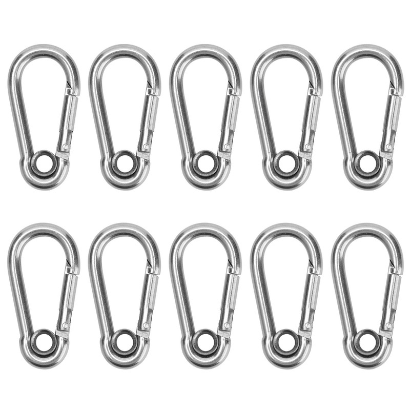 10Pcs Snap Hook Stainless Steel Safety Rope Spring Carabiner Hanging