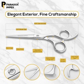 PARADOX IMPEX - Hair Cutting Scissors, 6.5” Japanese Stainless Steel Barber Scissors, Hair Scissors with Razor Edge Blades for Men, Women, Old Age and Kids, (Silver Shine Finish, 6.5 inches)