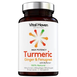 100% Natural - Triple Action: Turmeric, Ginger & Fenugreek - with Bioperine for Better Absorption - 120 Vegan Capsules - High Strength - Premium Ingredients - Made in The UK