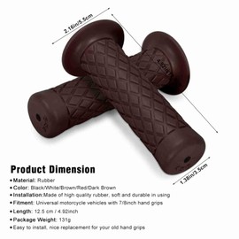 Keenso Motorcycle Handlebar Grips, 1 Pair 22 mm 7/8 Inch Universal Vintage Soft Rubber Handlebar Grips for Motorcycle Dirt Bike (Dark Brown)