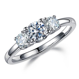 MOOSEA Moissanite 3 Stone Anniversary Band for Women, D Color VVS1 Clarity Conflict Free Lab Created Wedding Rings 14k White Gold Vermeil S925 Sterling Silver Moissanite Stackable Ring for Women Gift