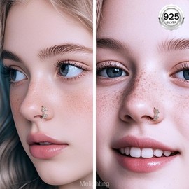 Melighting 20G Flower Nose Hoop Ring 925 Sterling Silver Nose Piercing Seamless Open Clear CZ Helix Piercing 8 mm Cartilage Earring Nose Hoop for Women