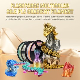 FLASHFORGE Silk PLA Gradient Dreamy Trio Filament, Silk Multicolored Color Change Rainbow 3D Printing Filament, Yellow Carmine Cyan Shiny Fast Color-Changing Each 8M Gradually, Ultra-High Glossiness