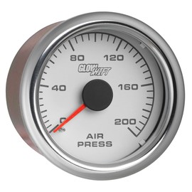 GlowShift 200 PSI Mechanical Air Pressure Gauge - White Dial - White LED Backlit - Clear Lens - for Air Ride Suspension Systems - 2-1/16" 52mm