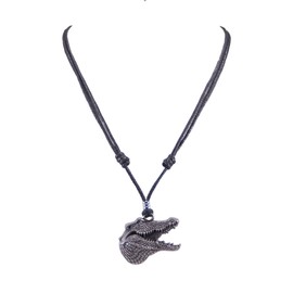 BlueRica Gator Head on Adjustable Black Cord Necklace