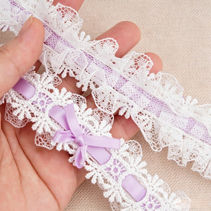 SEWVIVD 1.5 Inch Wide 3 Yards Pleated Ruffle Lace Trim