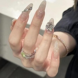 YXRXKJ Nail Tips, Medium, 24 Pieces, Nail Tips, Short, Popular, Japanese Style, Cute, Simple, Stylish, False Nails, Short, Spring & Summer, Bride Nails, Glossy, Coming of Age Ceremonies, Graduation