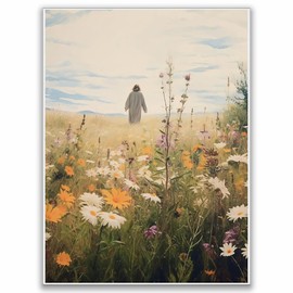 Jesus Leaves The 99 – Inspiring Watercolor Art of the Good Shepherd with Lost Sheep, Autumn Wildflowers, Vintage Christian Wall Art for Faith-Based Home Décor, Church Decorations 12x16in Unframed