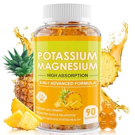 Potassium Magnesium Glycinate Gummies 400mg, High Absorption Magnesium Gummies with VD, Potassium, Q10 for Relaxation, Stress Relief & Zzz, Sugar Free, Vegan, 60 Raspberry
