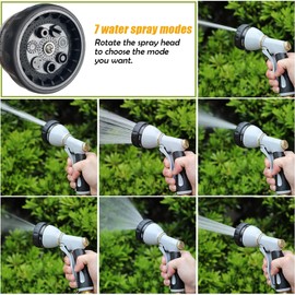 Sutekus Garden Hose Nozzle with 7 Adjustable Spray Patterns Heavy Duty Metal Water Hose Nozzle Water Sprayer for Watering Plants, Car Washing