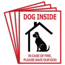 F5Xclusive Dog Inside Fire Safety Alert Sign Sticker, 4x5 Inches, Indoor/Outdoor Emergency Pet Rescue Decal - 4 Pack
