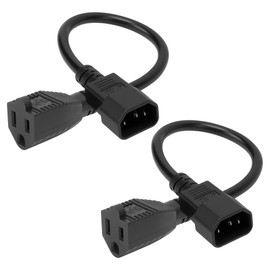 IEC 320 C14 to NEMA 5-15R Short Power Cable 12Inch/1Feet, 18AWG 10A 125V Heavy Duty IEC C14 Male to Nema 5-15R Female Standard Computer Power Converter Extension Cord for PDU, UPS, PC, Monitor-2Pack