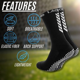 LACE|PRO Premium Sports Grip Socks Non Slip Grip Socks Non Skid Training Athletic Socks Grip Socks For Men, Women,Kids and Youth Non Slip Football/Basketball/Hockey Grip Socks 8-13 UK Size