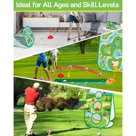 4-In-1 Kids Sticky Golf Games Set With Club, Golf Putting Practice Mat,3-Sided Golf Chipping Net, Multiple Game Modes, Golf Cornhole Board Set, Indoor & Outdoor Golf Practice For Kids & Adults
