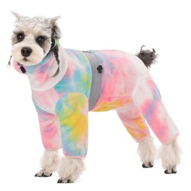 Dog Coats for Small Dogs, Polar Fleece Dog Pajamas Bodysuit, Puppy Onesies Tie Dye Jumpsuits, Dogs Warm Clothes Four-Legged, Doggie Fullbody Winter Jacket Vest