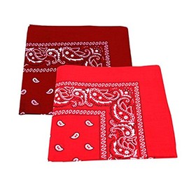 2 x Men's/Women's Paisley Pattern Bandana Head/Neck Scarf 100% Cotton (red and maroon)