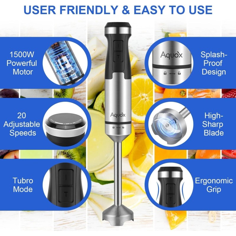 Aquox Handheld Blender Set 1500W, 5 in 1& 20 Speeds