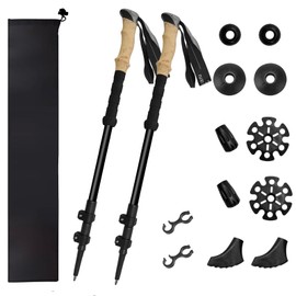 Lightweight Aircraft-Grade Aluminum Trekking Poles - 2 Sticks with Quick Lock System and Extended Down Grip Plus 12pc-Accessory Kit, Telescopic, Ultralight for Hiking, Camping, Walking, Trekking