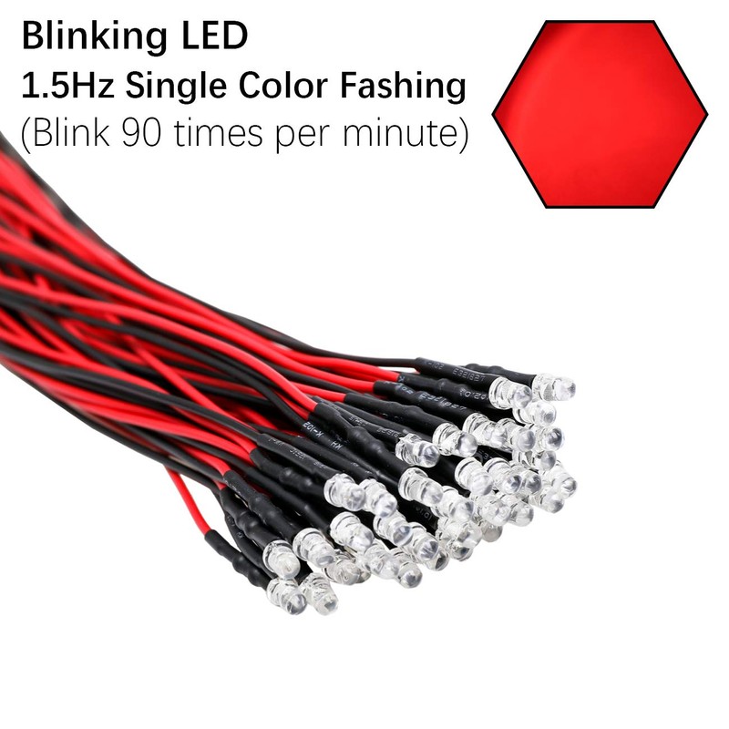 EDGELEC 30pcs 12 Volt 3mm Red Blinking LED Lights Emitting