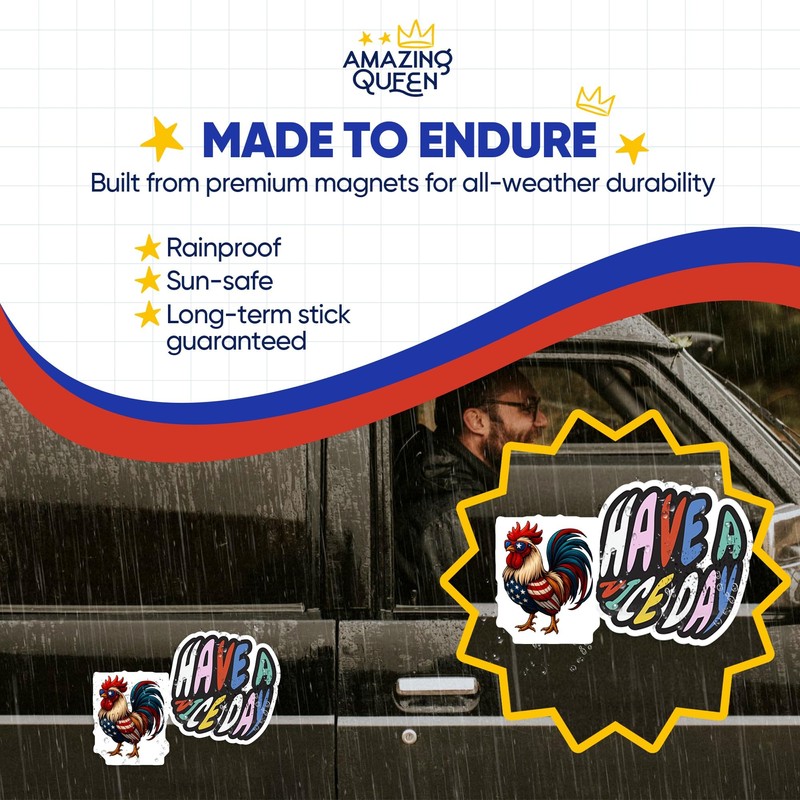 Rooster Magnets - American Flag - Patriotic Chicken - Funny