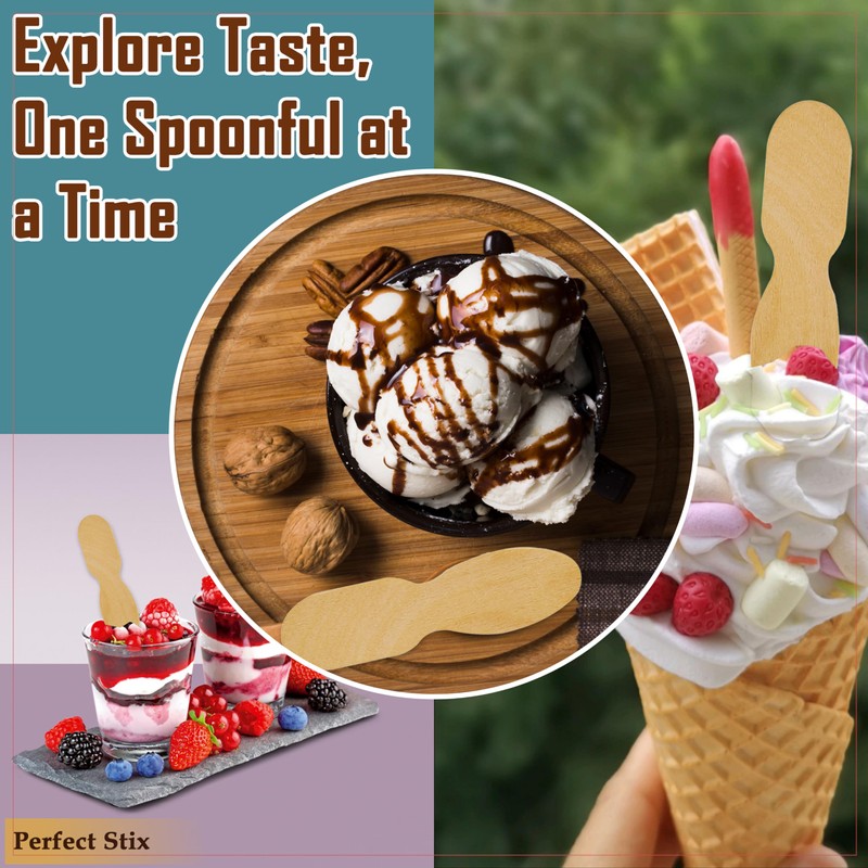 Perfect Stix ASO24W Plain Wooden Ice Cream/Taster Spoon, Unwrapped, 3"