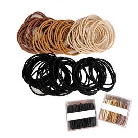 Hair Ties, 100pcs No Damage Hair Elastics Hair Accessories for Women Girls, Thick Seamless Hair Ties, Neutral Color, 5 Colors Included: Black, Brown, Gray, Carnation, Light Brown