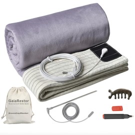 GaiaRestor Grounding Blanket, Indoor&Outdoor, Cotton Blend with Silver Fiber, Includes Indoor Plug&40Ft Outdoor Grounding Wire, Improves Sleep, Reduces Pain & Boosts Energy, 80"x60", Cozy Flannel