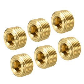 sourcing map Pack of 6 Brass Pipe Plugs 3/8 Inch NPT Male Thread Hexagonal Inner Head Plug Connection for Water Air Fuel Piping