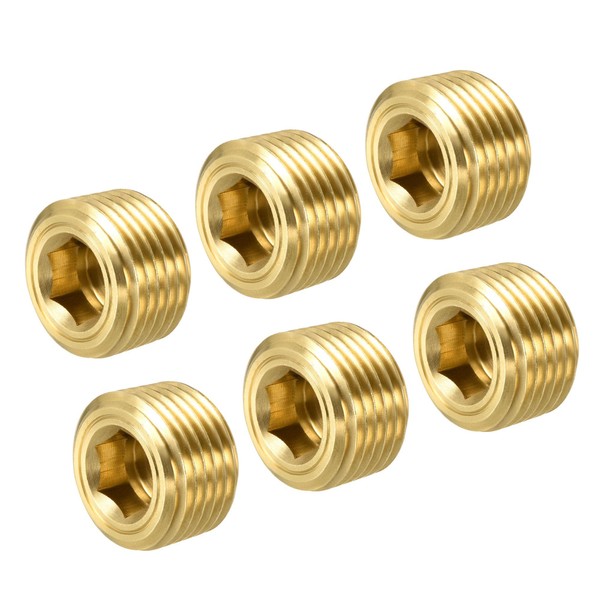sourcing map Pack of 6 Brass Pipe Plugs 3/8 Inch