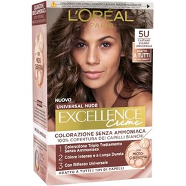 L’Oréal Paris Colorazione Permanente, Copertura dei Capelli Bianchi a Lungo, Risultato Naturale e Luminoso, Formula senza Ammoniaca, Excellence Universal Nude, Tonalità: Castano Chiaro (5U)