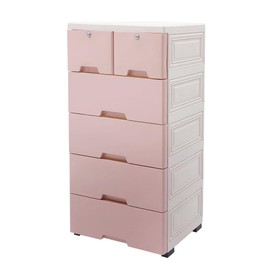 RustyVioum 6 Drawer Storage Drawer,Closet Drawers Dresser Organizer, Dresser Plastic Storage Cabinet with 4 Wheels Pink Dressers for Bedroom
