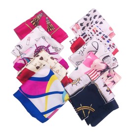 ericotry 10PCS Women's Fashion Small Square Neck Scarf Satin Scarf Mixed Neck Head Scarf Neckerchief Mixed Pattern & Colors Fashion Accessory Set 19.7" x 19.7" (Color Random)