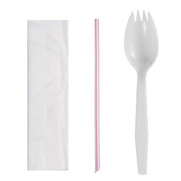 Daxwell Plastic Cutlery Kits, Medium Weight Polypropylene (PP), Spork, Spike