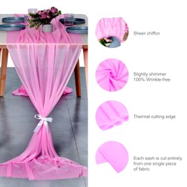VDS 10ft Chiffon Table Runner 29x120 Inches Shimmer Sheer Centerpiece Cloth for Wedding Bridal Shower Birthday Graduation Engagement Ceremony Event Party Banquet Table Decor (6 PC)(Bubblegum Pink)