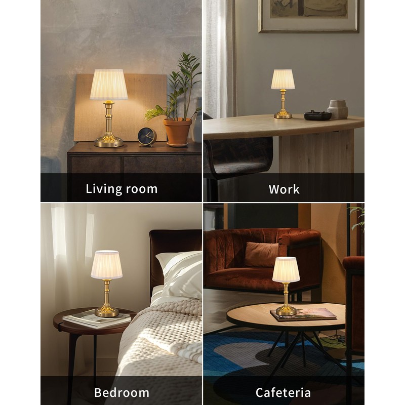 KDG Cordless Portables Table Lamp, LED Fabric Shade Small Desk