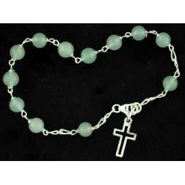 Christian Sterling Silver Bracelet with Aventurine Stones and Cross Charm 7 1/2"