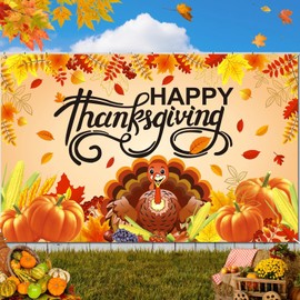 Upgraded, Premium Fall Thanksgiving Backdrop Banner, Large 72x44in, Thanksgiving Decorations, Classic Design, HQ Fabric, HD Printing, Perfect for Friendsgiving Party Decorations Home Indoor Wall Yard