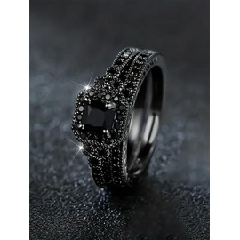 Fashion Rhinestone Decorated Ring, Fashion Jewelry for Party, Daily Clothing Decor, Trendy All-match & Exquisite Jewelry for Birthday Gift - Color: Black, Size: 6