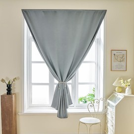 Jilron Magic Tape Stick on Portable Curtains for Windows,Bedroom Blackout Curtains for - Thermal Lnsulated No Drill Curtains Room Darkening Black Small Drapes(1 Panels,35Wx48L inch-Silver Gray)