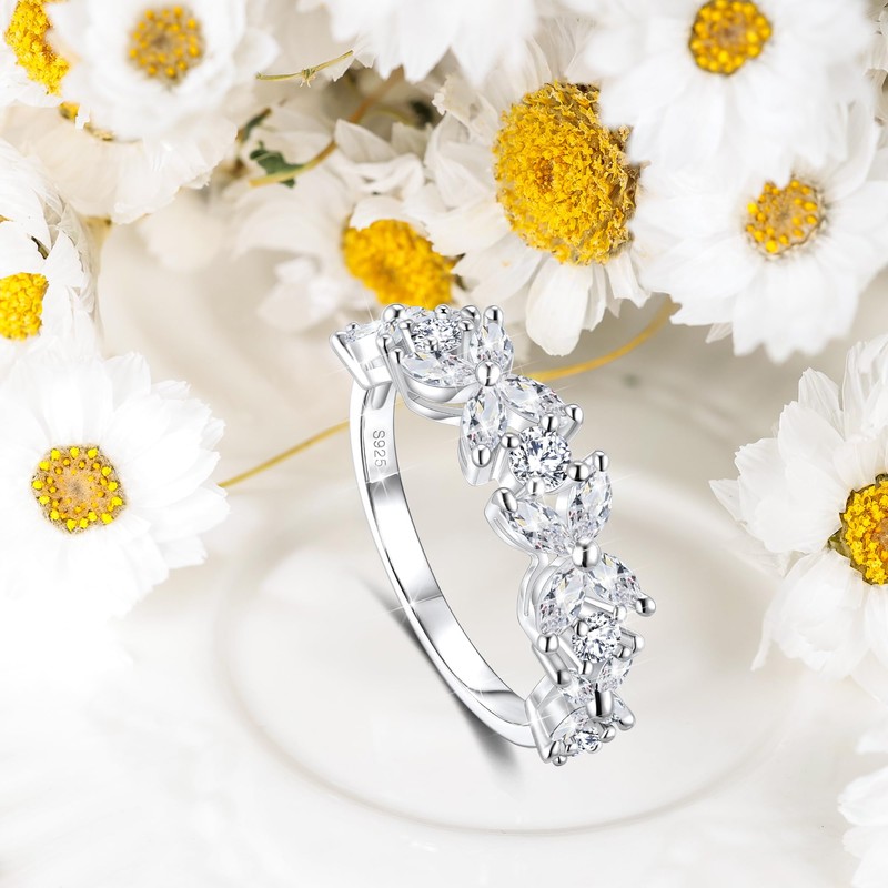 Birth Flower Ring For Women, Sterling S925 Silver April Birthstone