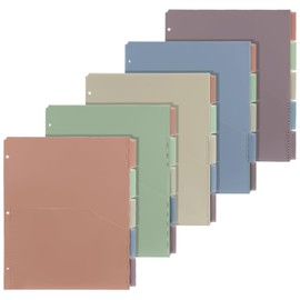 5 Sets 5 Tab Binder Dividers with Pockets for 3 Ring Plastic Binders 8.5 x 11 Inches 3 Hole Punched Page Dividers Sturdy Colorful Dividers for Office School Business Home Organizer (Boho Color)