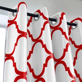 Melodieux Moroccan Fashion Thermal Insulated Grommet Room Darkening Curtains for Living Room, 52 by 63 Inch, Off White/Red (1 Panel)